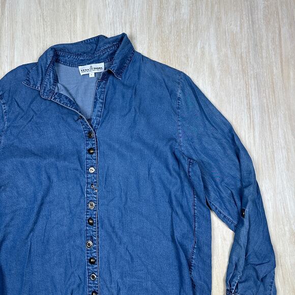 Neon Buddha Button Down Long Sleeve Chambray Denim Classic Casual Shirt Large - Picture 2 of 16